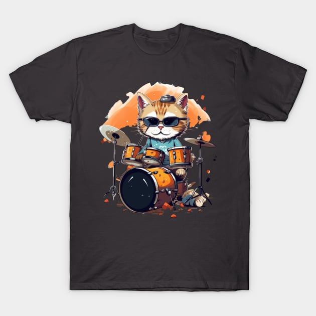 Cool Cat play on Drums T-Shirt by NatashaCuteShop